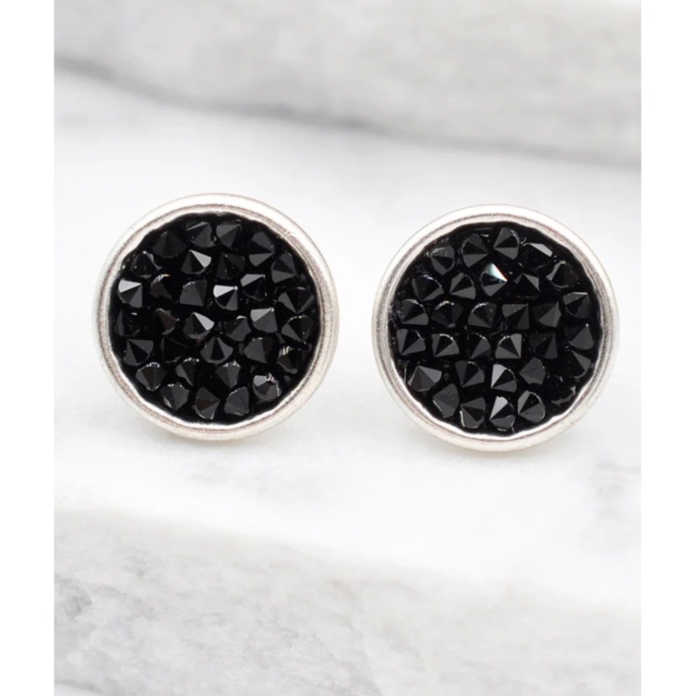 NEW Sparkling Black‎ Crystal Stud Earrings | Silver Plated